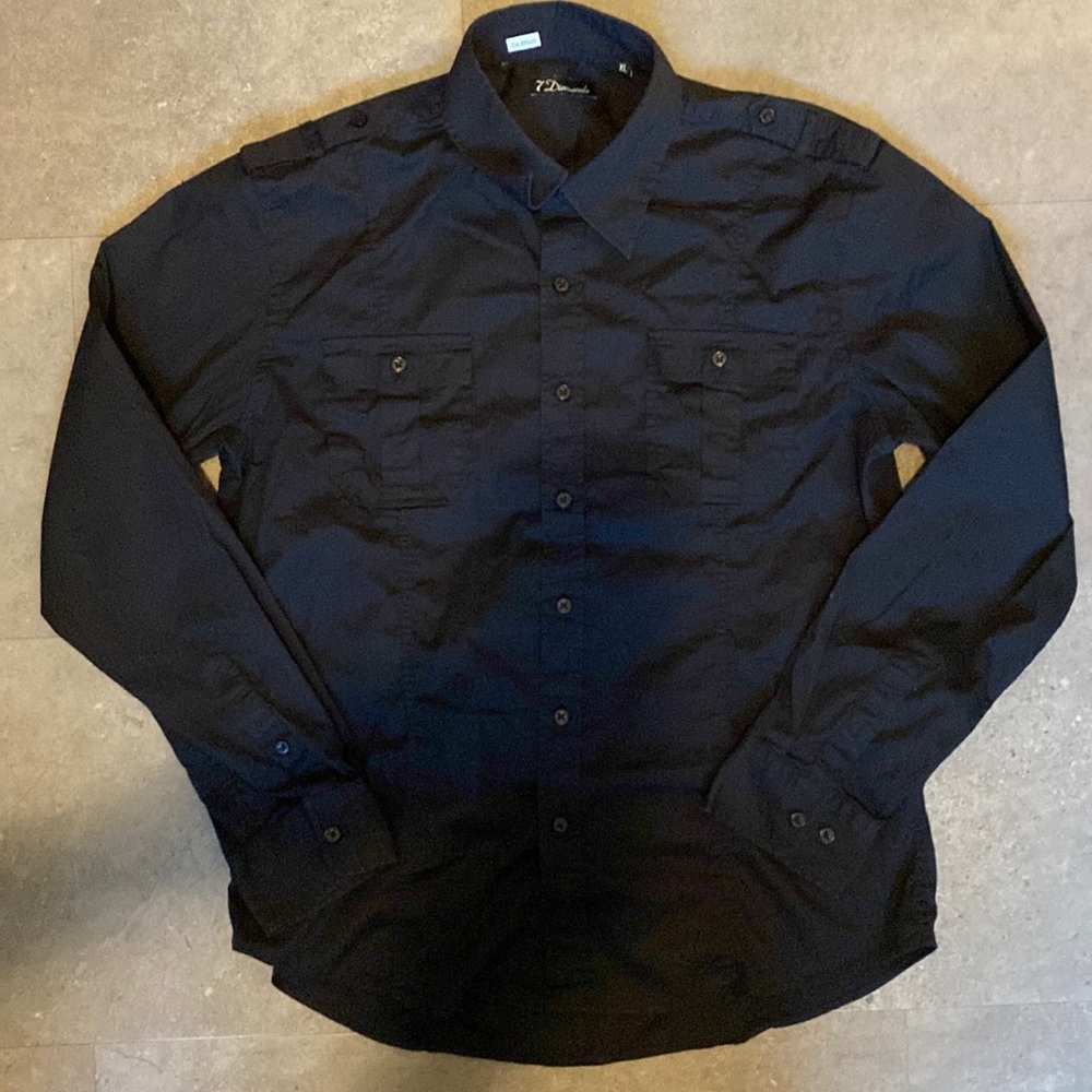7 Diamonds Black Casual Button Down Shirt